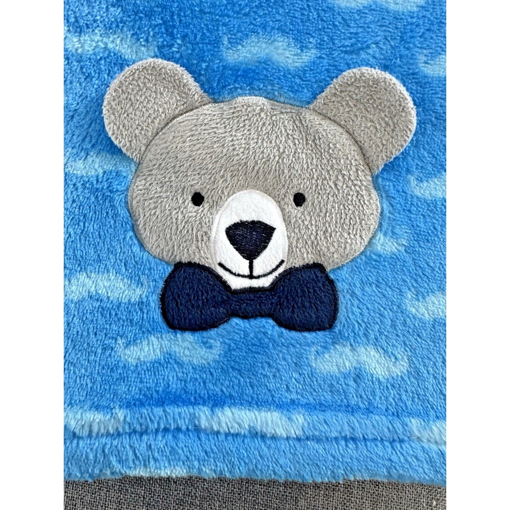 Le Bebe Favorite Mustache Blue Teddy Bear Baby Blanket Plush Cloud Nursery Lovey